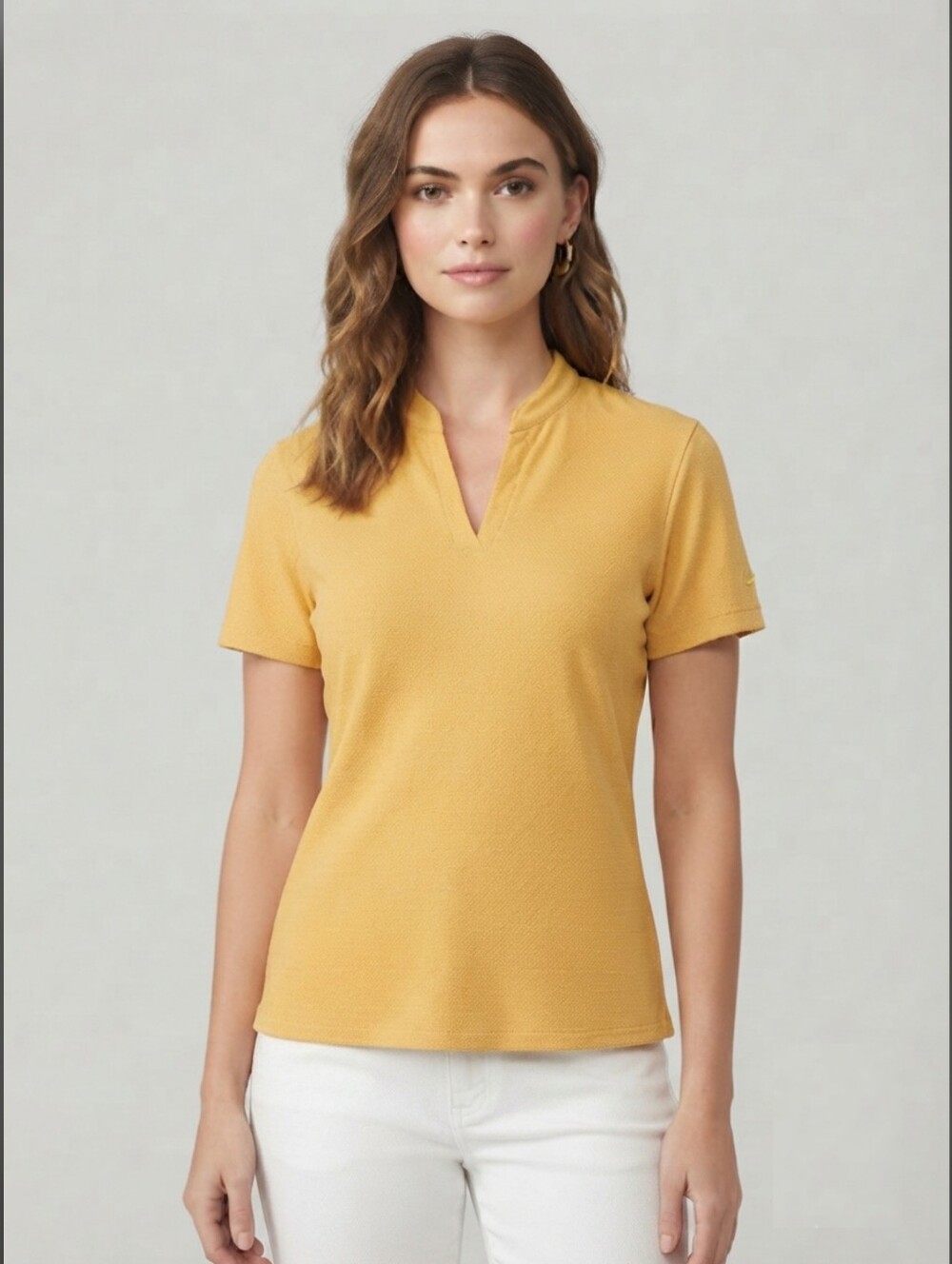 Nike Women’s Yellow Short-Sleeve V-Notch Training Athletic Summer Top Medium